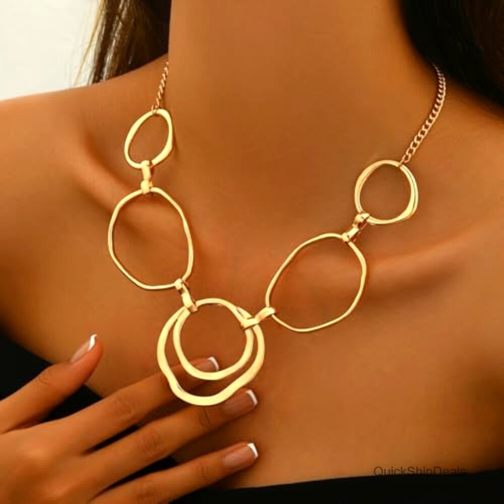 Chunky Geometric Circle Link Statement Necklace, … - image 2